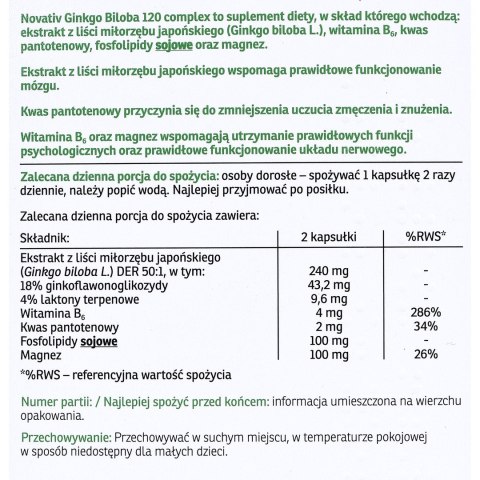 Novativ Ginkgo Biloba 120 Complex 60 kapsułek Novativ Ginkgo Biloba 120 Complex 60 kapsułek
