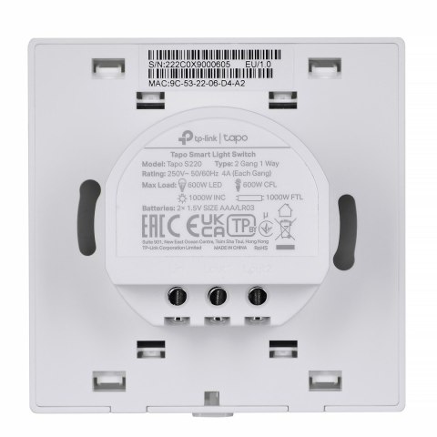 TP-Link Tapo S220 WYŁĄCZNIK światła Smart Wifi (jednobiegunowy, podwójny, biały) TP-Link Tapo S220 WYŁĄCZNIK światła Smart Wifi (jednobiegunowy, podwójny, biały)