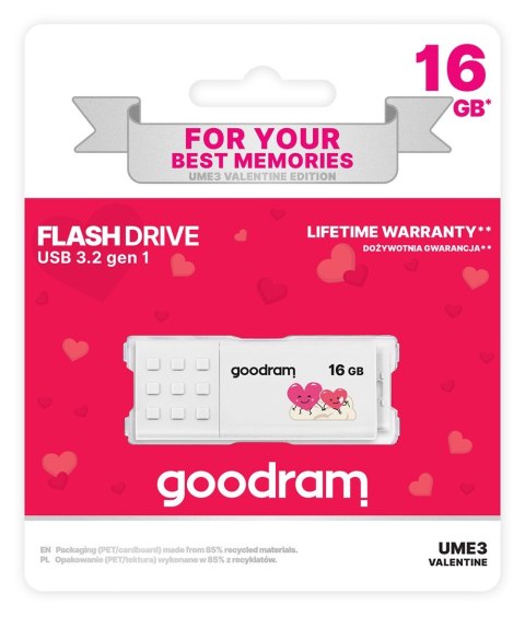 Pendrive GoodRam UME3-0160W0R11-V (16GB; USB 3.0; kolor biały) VALENTINE Pendrive GoodRam UME3-0160W0R11-V (16GB; USB 3.0; kolor biały) VALENTINE