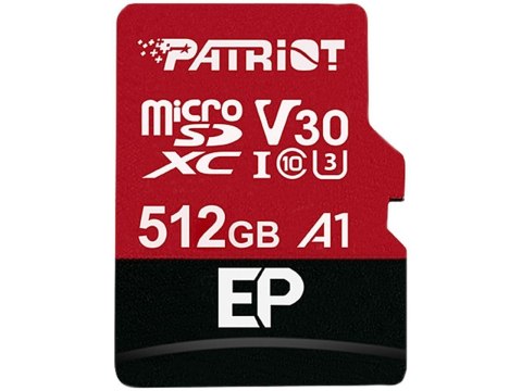 Karta pamięci z adapterem Patriot Memory EP Pro PEF512GEP31MCX (512GB; Class 10, Class A1, Class U3, V30; Adapter, Karta pamięci Karta pamięci z adapterem Patriot Memory EP Pro PEF512GEP31MCX (512GB; Class 10, Class A1, Class U3, V30; Adapter, Karta pamięci