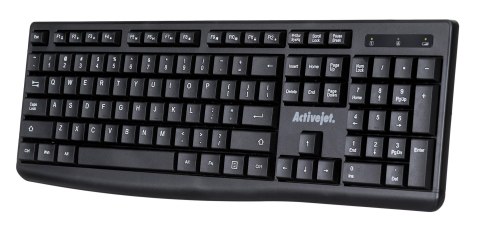 Activejet K-3803SW Klawiatura bezprzewodowa zasilanie baterią 1x 1,5V AAA czarna Activejet K-3803SW Klawiatura bezprzewodowa zasilanie baterią 1x 1,5V AAA czarna