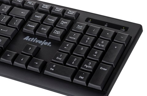 Activejet K-3803SW Klawiatura bezprzewodowa zasilanie baterią 1x 1,5V AAA czarna Activejet K-3803SW Klawiatura bezprzewodowa zasilanie baterią 1x 1,5V AAA czarna