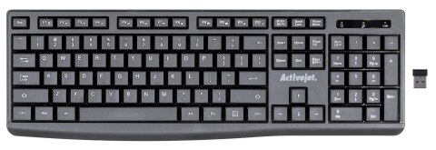 Activejet K-3803SW Klawiatura bezprzewodowa zasilanie baterią 1x 1,5V AAA czarna Activejet K-3803SW Klawiatura bezprzewodowa zasilanie baterią 1x 1,5V AAA czarna