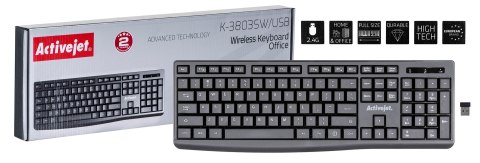 Activejet K-3803SW Klawiatura bezprzewodowa zasilanie baterią 1x 1,5V AAA czarna Activejet K-3803SW Klawiatura bezprzewodowa zasilanie baterią 1x 1,5V AAA czarna