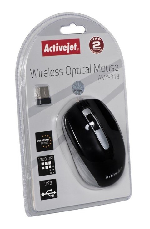 Activejet AMY-313 Mysz bezprzewodowa USB (optyczna; 1200 DPI; czarna) Activejet AMY-313 Mysz bezprzewodowa USB (optyczna; 1200 DPI; czarna)