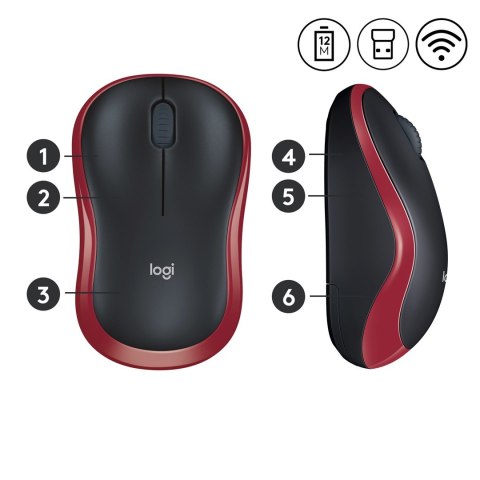 Mysz Logitech M185 910-002240 (optyczna; 1000 DPI; kolor czerwony) Mysz Logitech M185 910-002240 (optyczna; 1000 DPI; kolor czerwony)