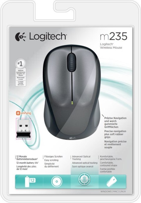 Mysz Logitech M235 910-002201 (optyczna; 800 DPI; kolor szary) Mysz Logitech M235 910-002201 (optyczna; 800 DPI; kolor szary)