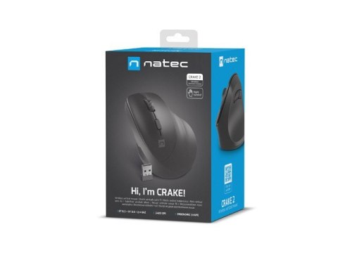 NATEC MYSZ WERTYKALNA CRAKE 2 BEZPRZEWODOWA BLUETOOTH 5.0+2.4GHZ 2400DPI CZARNA NMY-2048 NATEC MYSZ WERTYKALNA CRAKE 2 BEZPRZEWODOWA BLUETOOTH 5.0+2.4GHZ 2400DPI CZARNA NMY-2048