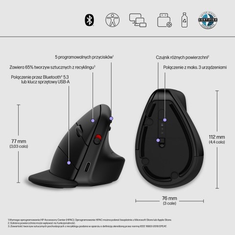 Mysz HP 920 Ergonomic Vertical Mouse Black bezprzewodowa czarna Mysz HP 920 Ergonomic Vertical Mouse Black bezprzewodowa czarna