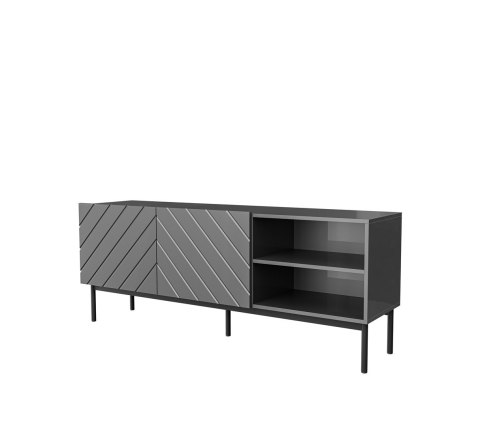 Szafka RTV ABETO na czarnym stelażu ze stali 150x42x60 grafit/grafit połysk Szafka RTV ABETO na czarnym stelażu ze stali 150x42x60 grafit/grafit połysk
