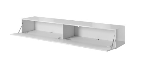 Szafka RTV SLIDE na czarnym stelażu ze stali 200x40xH50 cała w białym połysku Szafka RTV SLIDE na czarnym stelażu ze stali 200x40xH50 cała w białym połysku