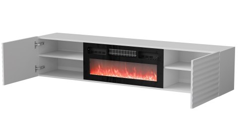 Szafka RTV TULA 183x35x37 biały mat + czarny kominek Szafka RTV TULA 183x35x37 biały mat + czarny kominek