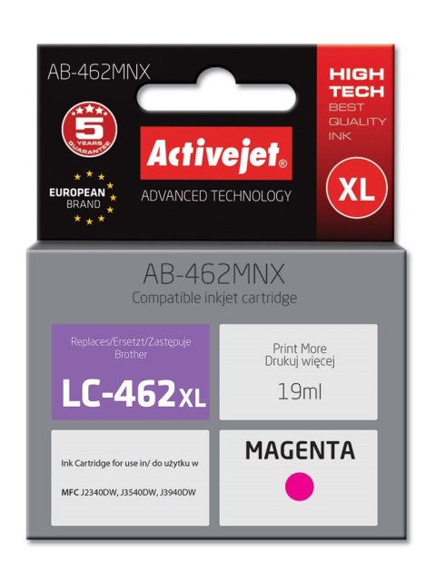 Activejet AB-462MNX Tusz (zamiennik Brother LC-462XLM; Supreme; 19 ml; czerwony). Activejet AB-462MNX Tusz (zamiennik Brother LC-462XLM; Supreme; 19 ml; czerwony).