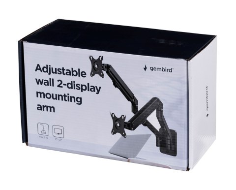 GEMBIRD REGULOWANE RAMIĘ NA 2 MONITORY DO MONTAŻU NA ŚCIANIE 17-27, 100X100MM, DO 7 KG GEMBIRD REGULOWANE RAMIĘ NA 2 MONITORY DO MONTAŻU NA ŚCIANIE 17-27, 100X100MM, DO 7 KG