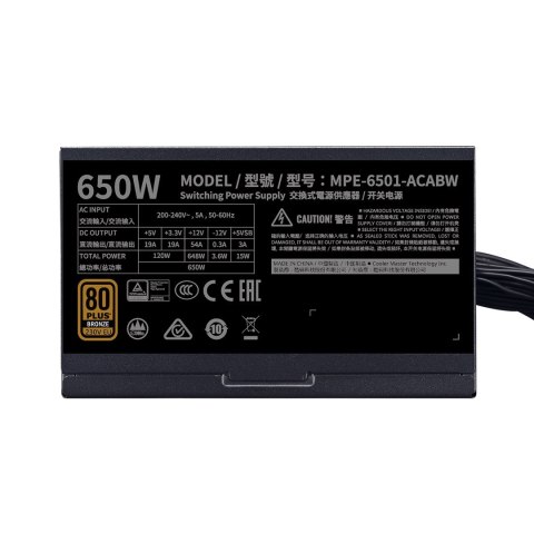 COOLER MASTER ZASILACZ MWE BRONZE 80+ 650W V2 230V MPE-6501-ACABW-BEU COOLER MASTER ZASILACZ MWE BRONZE 80+ 650W V2 230V MPE-6501-ACABW-BEU