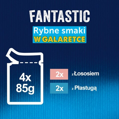 FELIX Fantastic Łosoś w galaretce + Gładzica w galaretce - saszetki dla kota - 4x85g FELIX Fantastic Łosoś w galaretce + Gładzica w galaretce - saszetki dla kota - 4x85g