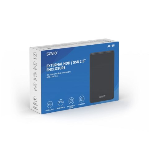 SAVIO ZEWNĘTRZNA OBUDOWA NA DYSK HDD/SDD 2,5", USB 3.0, AK-65 SAVIO ZEWNĘTRZNA OBUDOWA NA DYSK HDD/SDD 2,5", USB 3.0, AK-65
