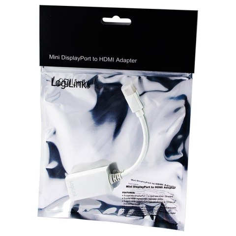 Adapter wideo Logilink | 19-pinowe HDMI typu A | żeńskie | Mini DisplayPort | męskie | białe | 0,1 m Adapter wideo Logilink | 19-pinowe HDMI typu A | żeńskie | Mini DisplayPort | męskie | białe | 0,1 m