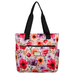 Torba materiałowa shopper w kwiaty z szerokim paskiem - Rovicky