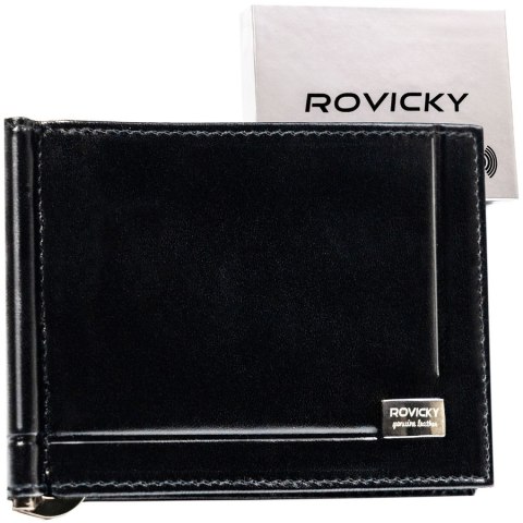 Elegancka banknotówka męska ze skóry naturalnej w czarnym kolorze - Rovicky Elegancka banknotówka męska ze skóry naturalnej w czarnym kolorze - Rovicky