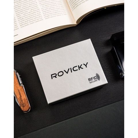Mały, czarny portfel męski ze skóry naturalnej bez zapięcia zewnętrznego - Rovicky Mały, czarny portfel męski ze skóry naturalnej bez zapięcia zewnętrznego - Rovicky