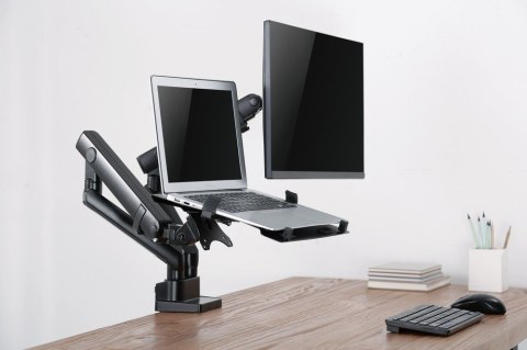 GEMBIRD BIURKOWE REGULOWANE RAMIĘ/UCHWYT NA 2 MONITORY + PÓŁKA NA NOTEBOOKA 17-32, VESA 100X100MM, DO 8 KG GEMBIRD BIURKOWE REGULOWANE RAMIĘ/UCHWYT NA 2 MONITORY + PÓŁKA NA NOTEBOOKA 17-32, VESA 100X100MM, DO 8 KG