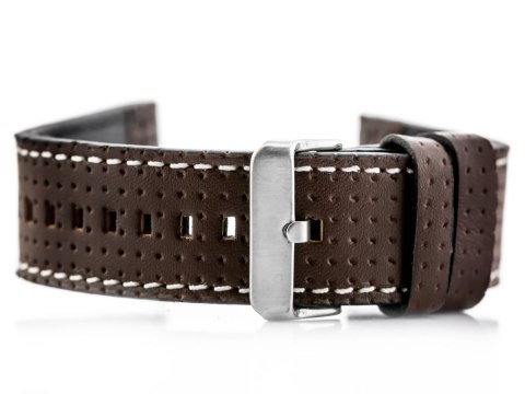 Pasek skórzany do zegarka W40 - brązowy/biały - 24mm Pasek skórzany do zegarka W40 - brązowy/biały - 24mm