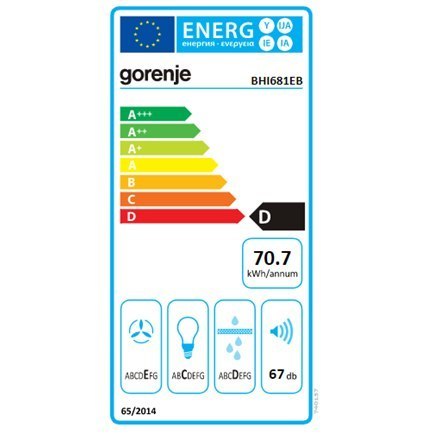 Gorenje | Okap | BHI681EB | Klasa efektywności energetycznej D | Okap | Szerokość 58 cm | 370 m³/h | Sterowanie mechaniczne | Cz Gorenje | Okap | BHI681EB | Klasa efektywności energetycznej D | Okap | Szerokość 58 cm | 370 m³/h | Sterowanie mechaniczne | Cz