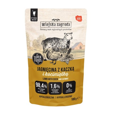Wiejska Zagroda Karma mokra dla kota Jagnięcina z kaczką i kocimiętką (dorosły) 100g (12 szt/op) Wiejska Zagroda Karma mokra dla kota Jagnięcina z kaczką i kocimiętką (dorosły) 100g (12 szt/op)