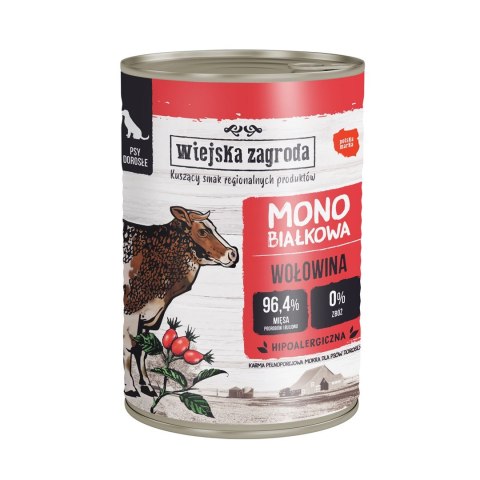 Wiejska Zagroda - Monobiałkowa Wołowina - dorosły - Mokra karma dla psa - 400g Wiejska Zagroda - Monobiałkowa Wołowina - dorosły - Mokra karma dla psa - 400g