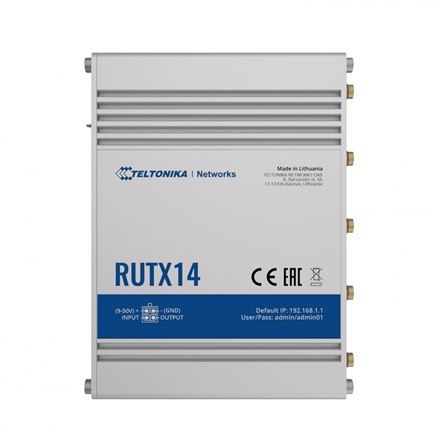 Router LTE Cat 12 | RUTX14 | 802.11ac | 867 Mbit/s | 10/100/1000 Mbit/s | Porty Ethernet LAN (RJ-45) 5 | MU-MiMO Tak | 4G | Typ Router LTE Cat 12 | RUTX14 | 802.11ac | 867 Mbit/s | 10/100/1000 Mbit/s | Porty Ethernet LAN (RJ-45) 5 | MU-MiMO Tak | 4G | Typ