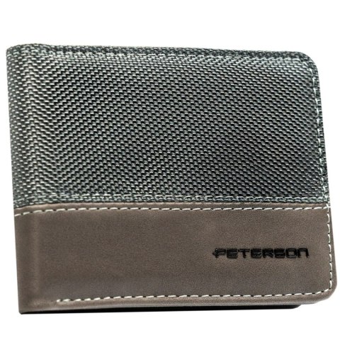 Szary portfel męski bez zapięcia zewnętrznego z systemem RFID - Peterson Szary portfel męski bez zapięcia zewnętrznego z systemem RFID - Peterson
