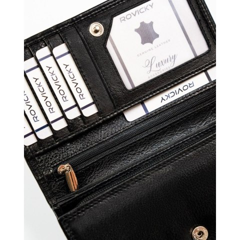 Czarny, skórzany portfel damski z systemem RFID - Rovicky Czarny, skórzany portfel damski z systemem RFID - Rovicky