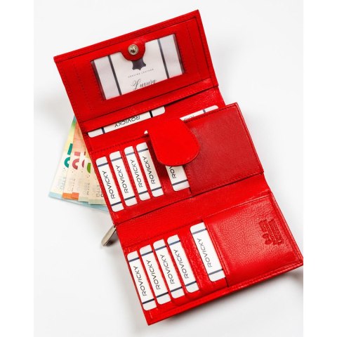 Czerwony, skórzany portfel damski z ochroną RFID - Rovicky Czerwony, skórzany portfel damski z ochroną RFID - Rovicky