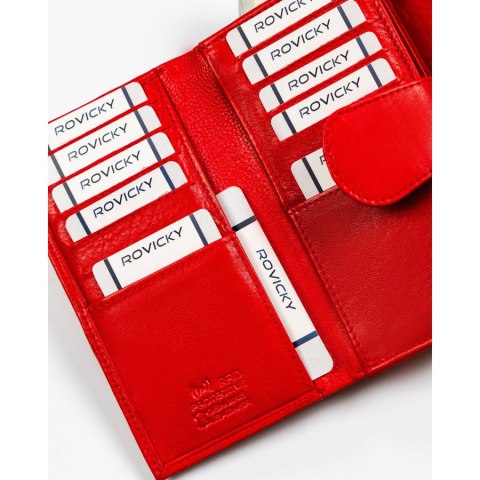 Czerwony, skórzany portfel damski z ochroną RFID - Rovicky Czerwony, skórzany portfel damski z ochroną RFID - Rovicky