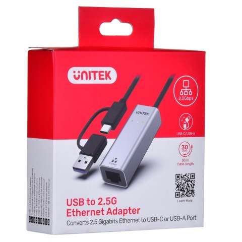 UNITEK ADAPTER USB-A/C - RJ45 2.5G ETHERNET (M/F) UNITEK ADAPTER USB-A/C - RJ45 2.5G ETHERNET (M/F)