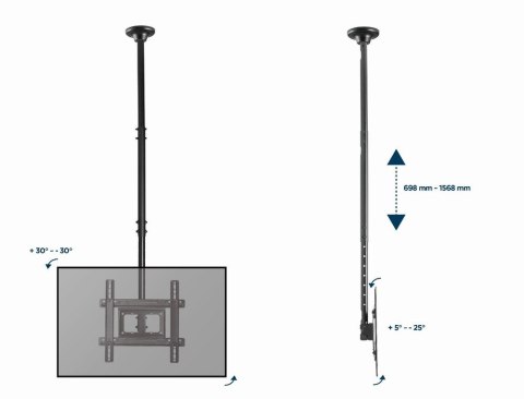 GEMBIRD PEŁNOOBROTOWY UCHWYT SUFITOWY DO TELEWIZORA 32" - 70", VESA MAX 400 X 400MM, DO 50KG GEMBIRD PEŁNOOBROTOWY UCHWYT SUFITOWY DO TELEWIZORA 32" - 70", VESA MAX 400 X 400MM, DO 50KG