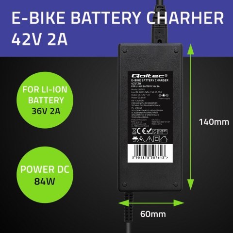 QOLTEC ŁADOWARKA DO BATERII ROWERU ELEKTRYCZNEGO 36V | 42V | 2A | 5.5*2.5 QOLTEC ŁADOWARKA DO BATERII ROWERU ELEKTRYCZNEGO 36V | 42V | 2A | 5.5*2.5