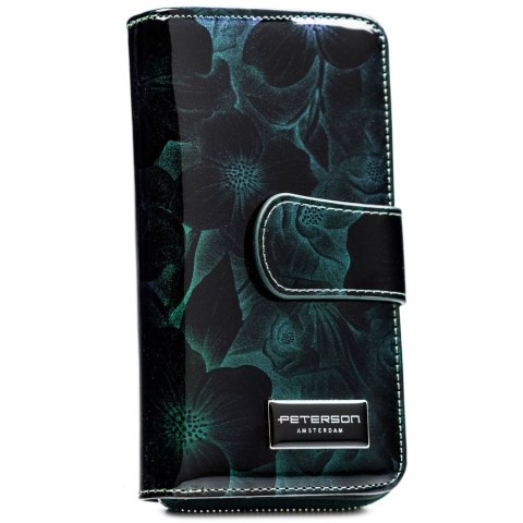 Elegancki, lakierowany zielony portfel damski w kwiaty Peterson Elegancki, lakierowany zielony portfel damski w kwiaty Peterson