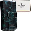 Elegancki, lakierowany zielony portfel damski w kwiaty Peterson