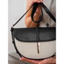 Listonoszka damska crossbody beżowo - czarna ze skóry naturalnej i płótna canvas Peterson