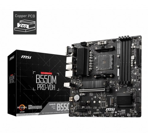 MSI | B550M PRO-VDH | Processor family AMD | Processor socket AM4 | DDR4 | Memory slots 4 | Number of SATA connectors 4 | Chipse MSI | B550M PRO-VDH | Processor family AMD | Processor socket AM4 | DDR4 | Memory slots 4 | Number of SATA connectors 4 | Chipse