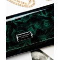 Elegancki, zielony, lakierowany portfel damski z kwiatowym wzorem RFID STOP Peterson