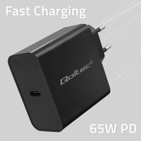 QOLTEC ŁADOWARKA SUPER QUICK PD | 1XUSB-C | 65W | 5-20V | 3-3.25A | CZARNA QOLTEC ŁADOWARKA SUPER QUICK PD | 1XUSB-C | 65W | 5-20V | 3-3.25A | CZARNA