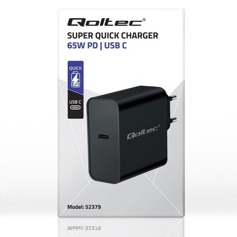 QOLTEC ŁADOWARKA SUPER QUICK PD | 1XUSB-C | 65W | 5-20V | 3-3.25A | CZARNA QOLTEC ŁADOWARKA SUPER QUICK PD | 1XUSB-C | 65W | 5-20V | 3-3.25A | CZARNA