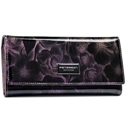 Elegancki, lakierowany, fioletowy portfel damski w kwiaty RFID STOP Peterson