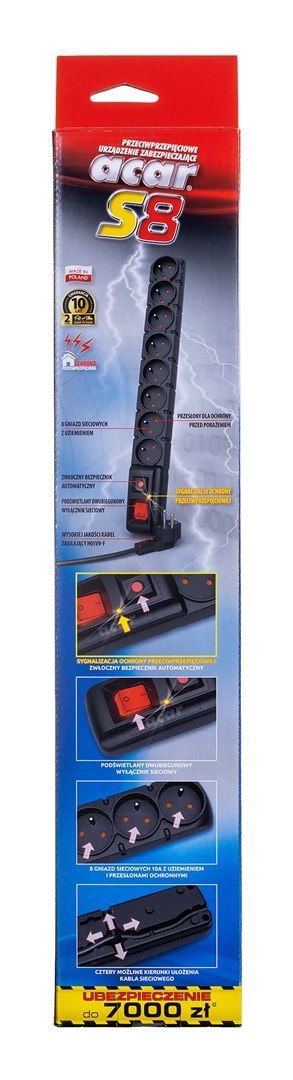 Listwa zasilająca Acar S8 (1,5m ; czarny) Listwa zasilająca Acar S8 (1,5m ; czarny)