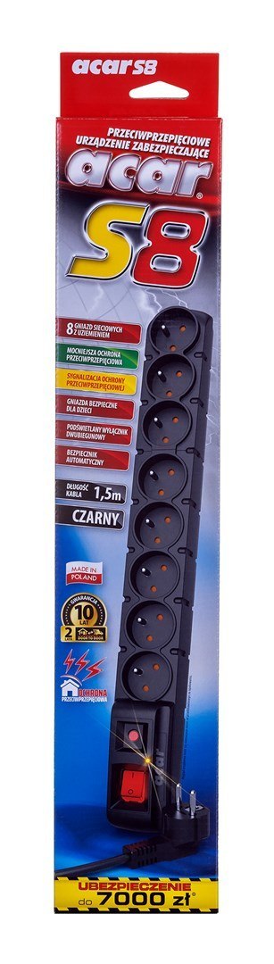 Listwa zasilająca Acar S8 (1,5m ; czarny) Listwa zasilająca Acar S8 (1,5m ; czarny)