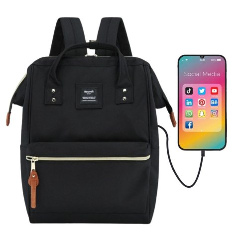 Czarny plecak damski z USB na laptopa - Himawari Czarny plecak damski z USB na laptopa - Himawari