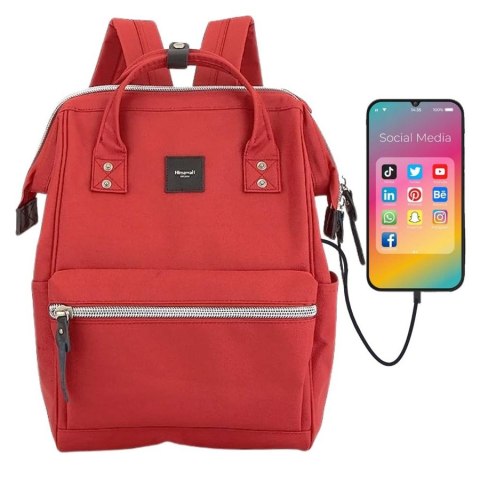 Czerwony plecak miejski na laptopa z portem USB - Himawari Czerwony plecak miejski na laptopa z portem USB - Himawari